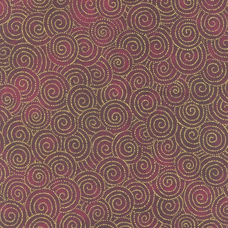 Jeweled Leaves - Spirals Aubergine Metallic Yardage