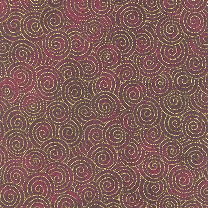 Jeweled Leaves - Spirals Aubergine Metallic Yardage