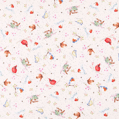 Bramble Patch - Tossed Birds Pink Yardage
