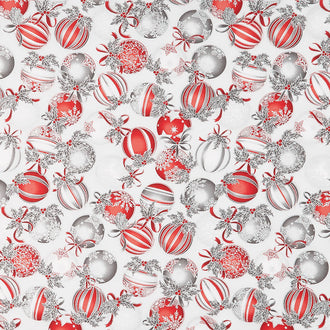 Holiday Flourish Scarlet - Ornaments Silver Metallic Yardage