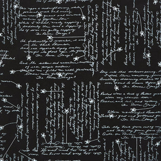 Ghostly Greetings - Creepy Cursive Midnight Black Yardage