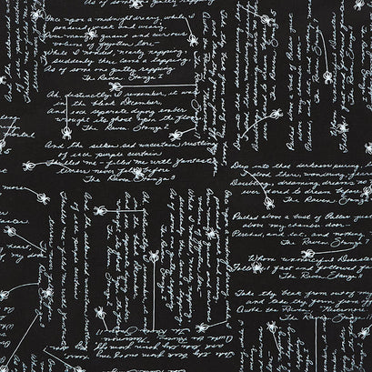 Ghostly Greetings - Creepy Cursive Midnight Black Yardage