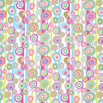 In Motion Lines with Circles - White Multi Yardage