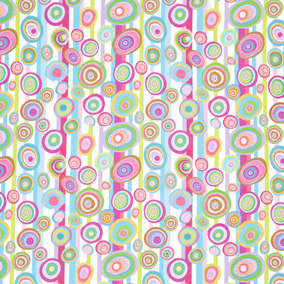 In Motion Lines with Circles - White Multi Yardage