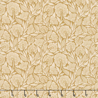 Flower Press - Curved Floral Gold Yardage