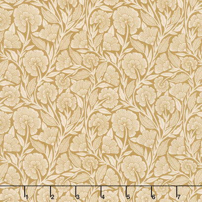 Flower Press - Curved Floral Gold Yardage