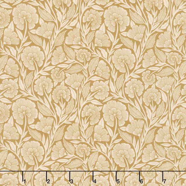 Flower Press - Curved Floral Gold Yardage Primary Image