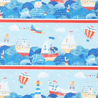 Out to Sea - Border Stripe Blue Multi Yardage