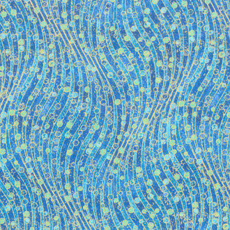 Shimmer Paradise - Wave Texture Blue Multi Metallic Yardage