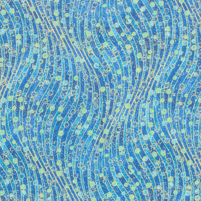 Shimmer Paradise - Wave Texture Blue Multi Metallic Yardage
