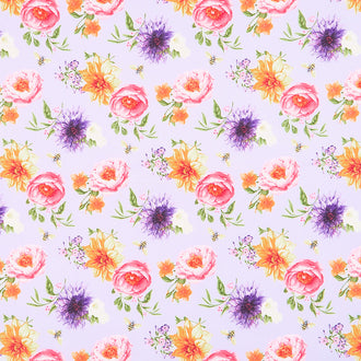 In Bloom - Medium Floral Purple Yardage