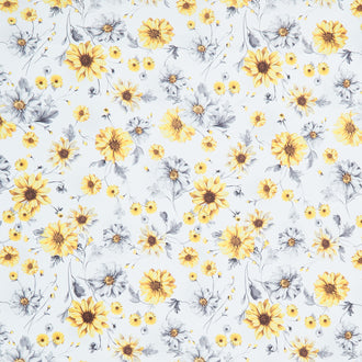 Queen Bee - Tossed Queen Bee Sunflowers Grey Yardage