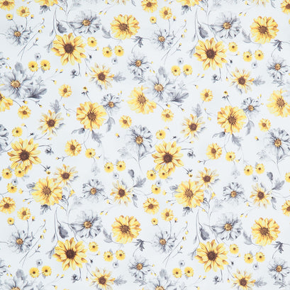 Queen Bee - Tossed Queen Bee Sunflowers Grey Yardage