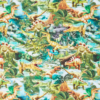 Dino Roars - Dinosaurs Waterfall Multi Yardage