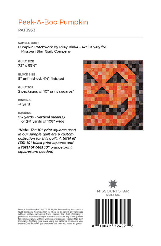 Digital Download - Peek-A-Boo Pumpkin Quilt Pattern by Missouri Star Alternative View #1