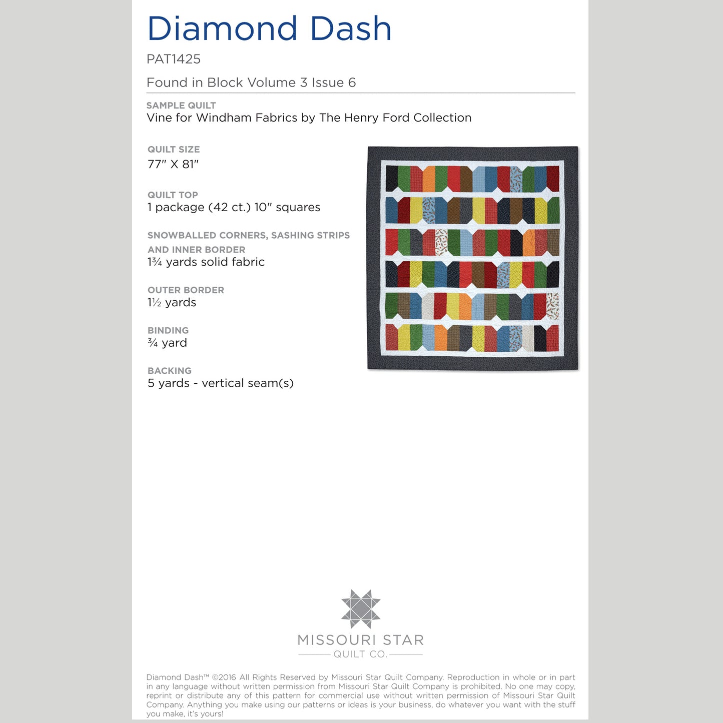 Digital Download - Diamond Dash Quilt Pattern by Missouri Star Alternative View #1