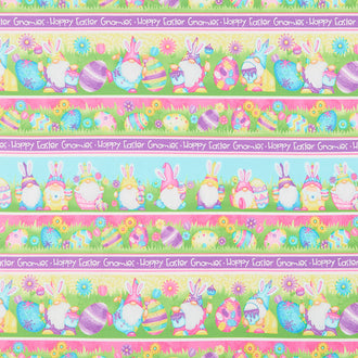 Hoppy Easter Gnomies - Novelty Gnomie Stripe Multi Yardage