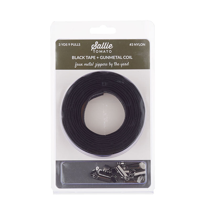 Sallie Tomato #3 Nylon Zippers & Pulls - Black with Gunmetal Coil Alternative View #1