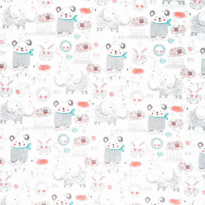 Comfy Flannel® - Sketched Animals White Yardage Primary Image