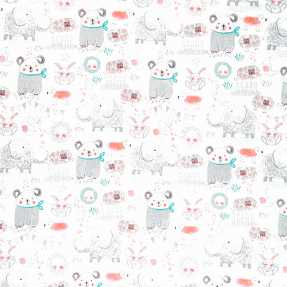Comfy Flannel® - Sketched Animals White Yardage