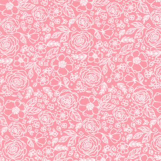 My Valentine - Lined Roses Coral Yardage