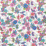 Alluring Butterflies - Floral Paisley White Metallic Yardage Primary Image