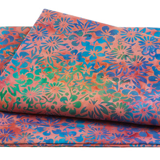 Blossoms and Blooms Batiks - Mixed Asian Floral Multi Pink Red Vibes 2 Yard Cut