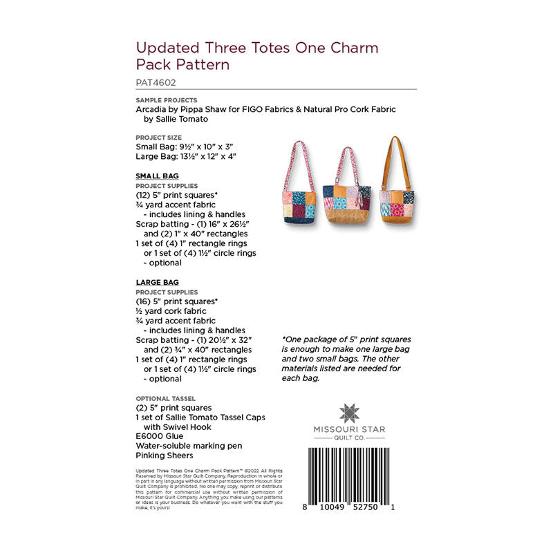 Updated Three Totes One Charm Pack Pattern by Missouri Star Alternative View #1