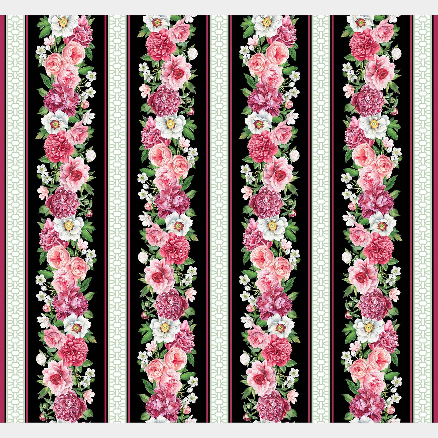 Blush - Floral Border Stripe Black Multi Yardage Alternative View #1