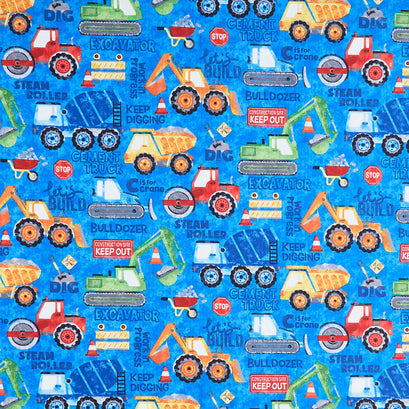Build Your Own World - Large Vehicles Dark Blue Multi Yardage