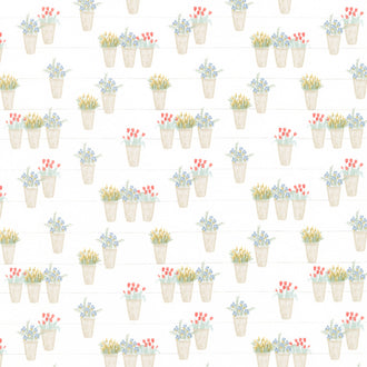 Farmhouse Summer - Flower Pots Off White Yardage