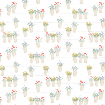 Farmhouse Summer - Flower Pots Off White Yardage