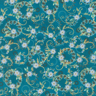 Jaikumari - Swirl Teal Metallic Yardage