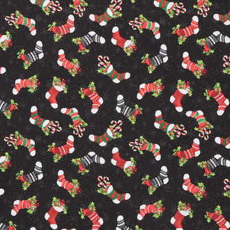 Baby It's Gnomes Out - Stocking Toss Black Yardage