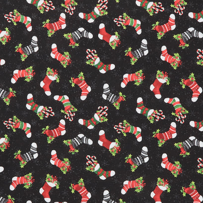 Baby It's Gnomes Out - Stocking Toss Black Yardage