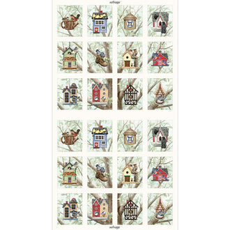 Beautiful Birds Birdhouses Fabric Panel