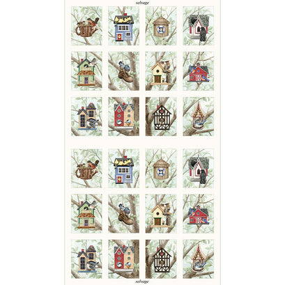 Beautiful Birds Birdhouses Fabric Panel