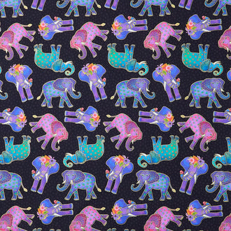 Earth Song - Elephants Black Metallic Yardage