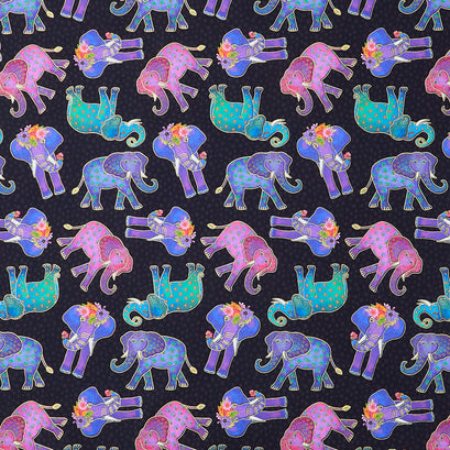 Earth Song - Elephants Black Metallic Yardage