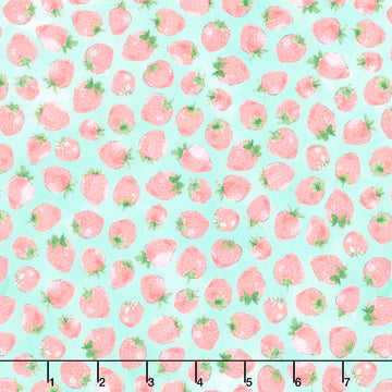 Strawberry Season - Strawberries Seafoam Yardage Primary Image