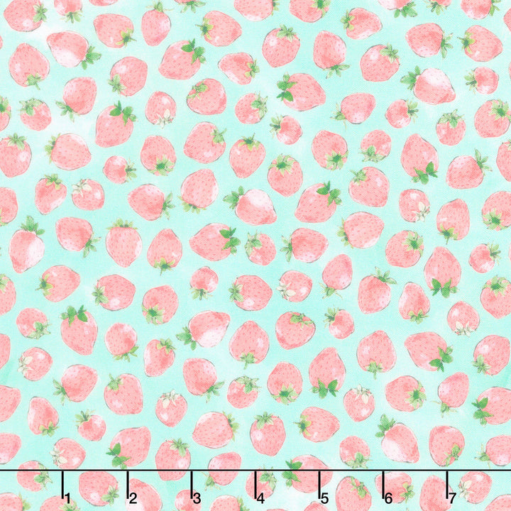 Strawberry Season - Strawberries Seafoam Yardage Primary Image