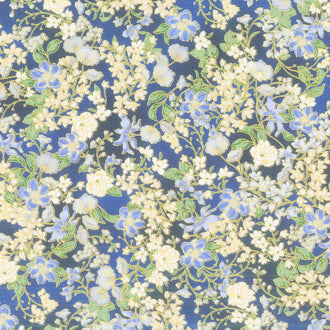 Aurelia - Flowers Blueberry Metallic Yardage