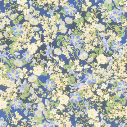 Aurelia - Flowers Blueberry Metallic Yardage