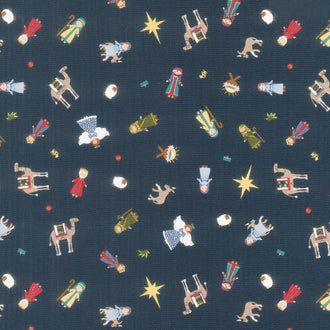 Silent Night - Story Characters Midnight Metallic Yardage