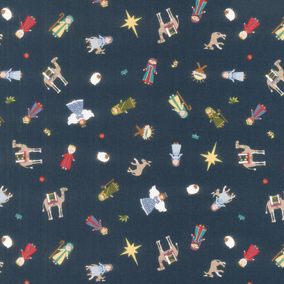 Silent Night - Story Characters Midnight Metallic Yardage
