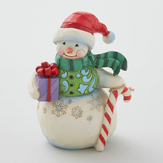 Jim Shore Heartwood Creek Mini Snowman with Gift & Candy Cane Figurine Primary Image