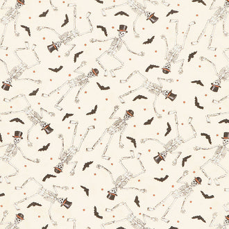 Ghostly Greetings - Dancing Skeletons Parchment Yardage