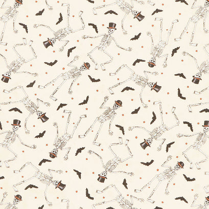 Ghostly Greetings - Dancing Skeletons Parchment Yardage