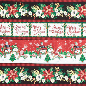 Feeling Frosty - Snowman Border Stripe Red Yardage