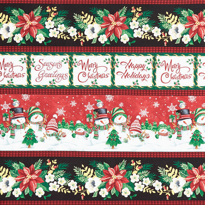 Feeling Frosty - Snowman Border Stripe Red Yardage